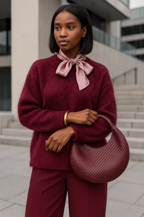 bordowy sweter z moheru, bordowy sweter damski, sweter z moherem EZURI, sweter damski bordo