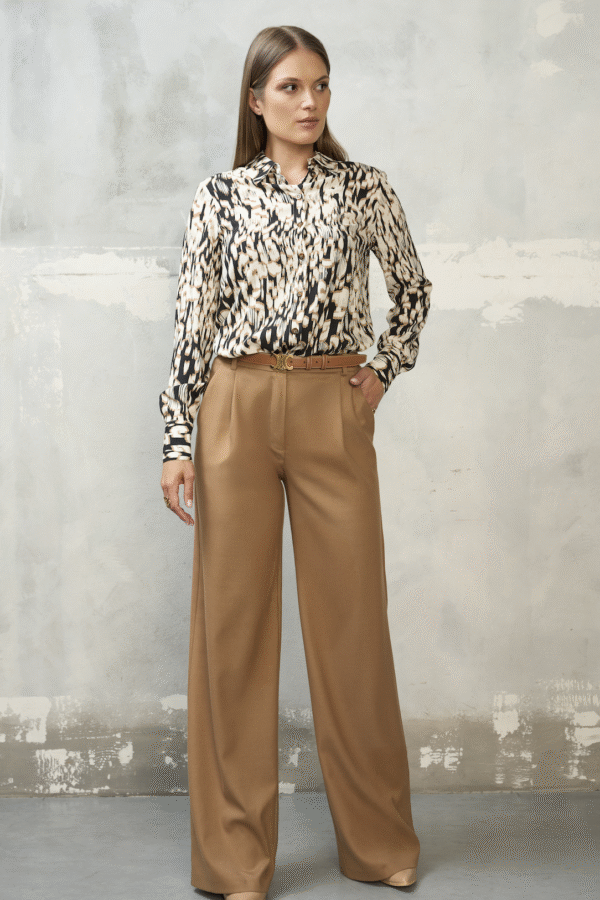 Elegancka wiskozowa koszula premium w odcieniach czerni, beżu i kości słoniowej