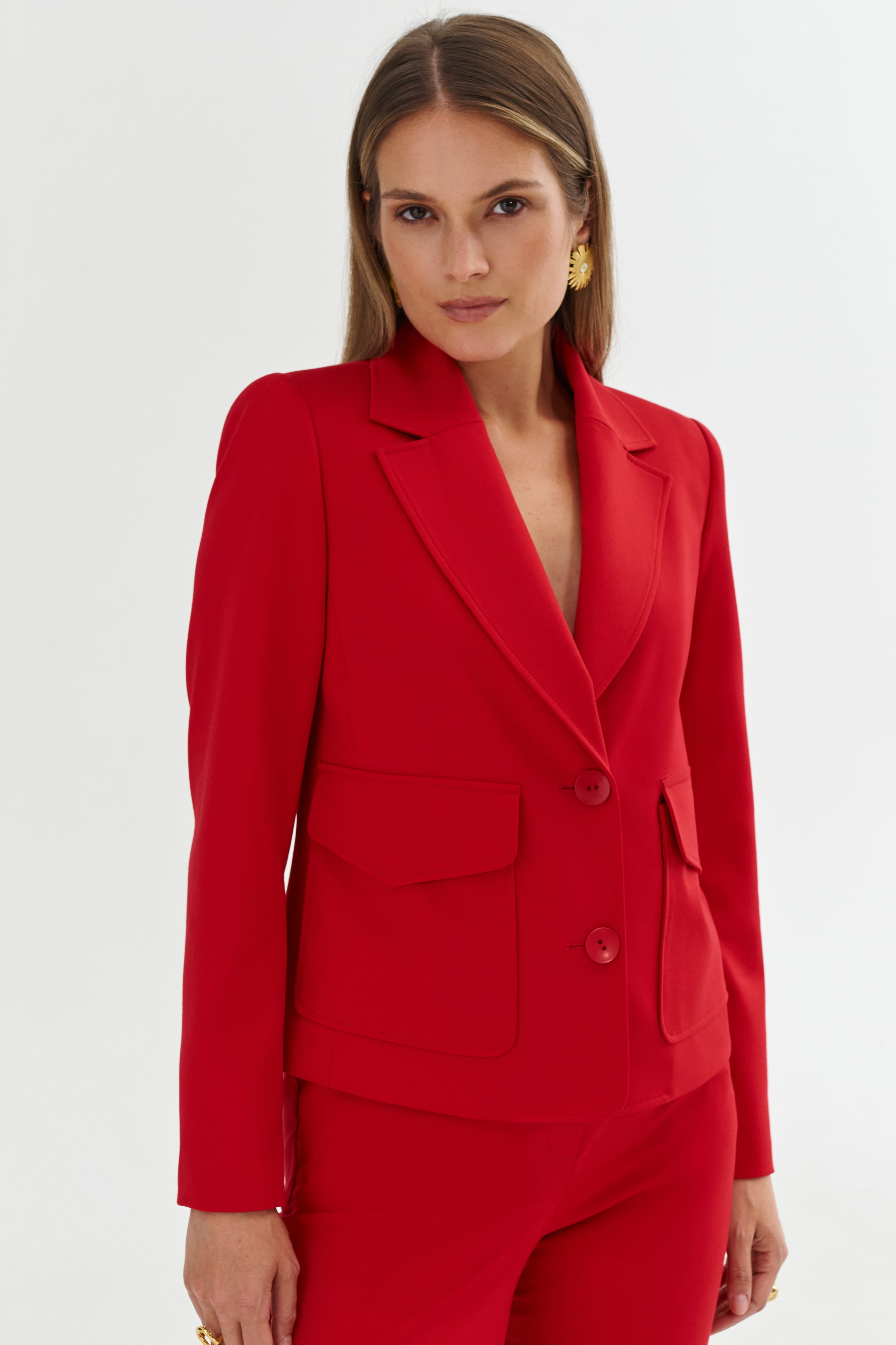 Czerwona marynarka MONACO z dużymi naszywanymi kieszeniami