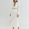 Spódnica midi ecru rozkloszowana z wysokim stanem i przeszyciami