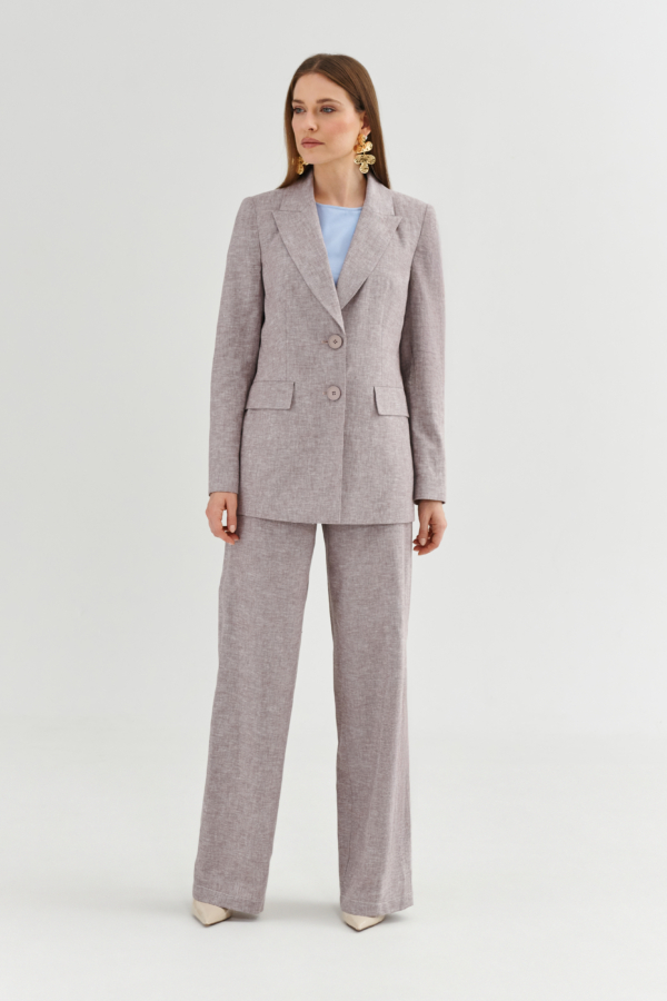 Marynarka damska taliowana taupe – jednorzędowa, klapy, dwa guziki