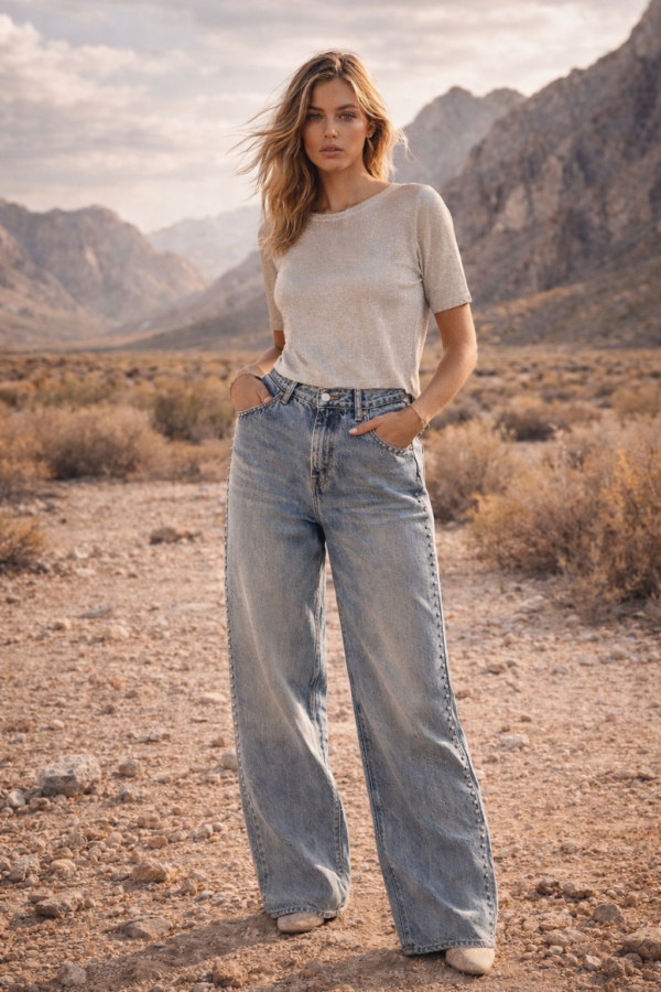 jeansy balloon z ćwiekami po bokach jasny denim damskie