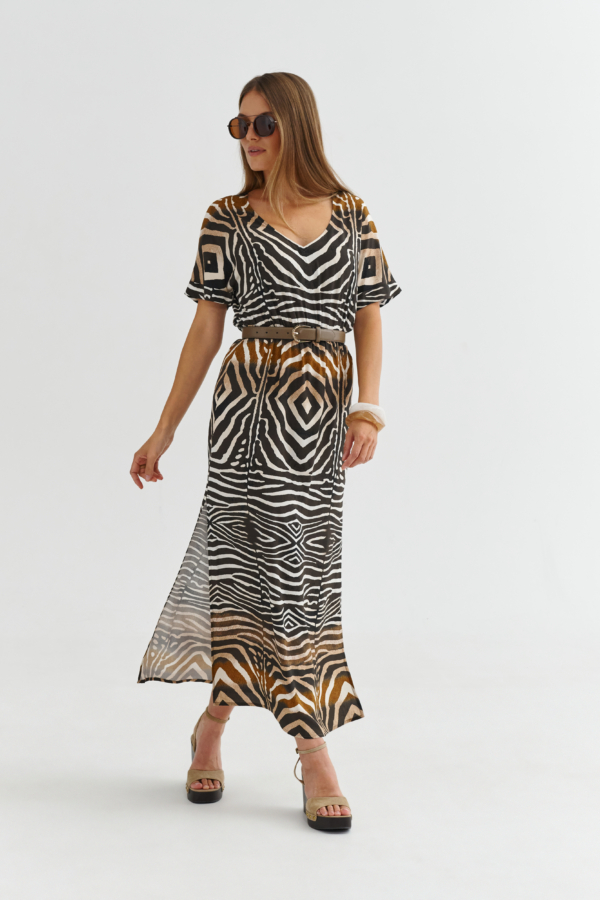 sukienka safari z rozcięciem maxi