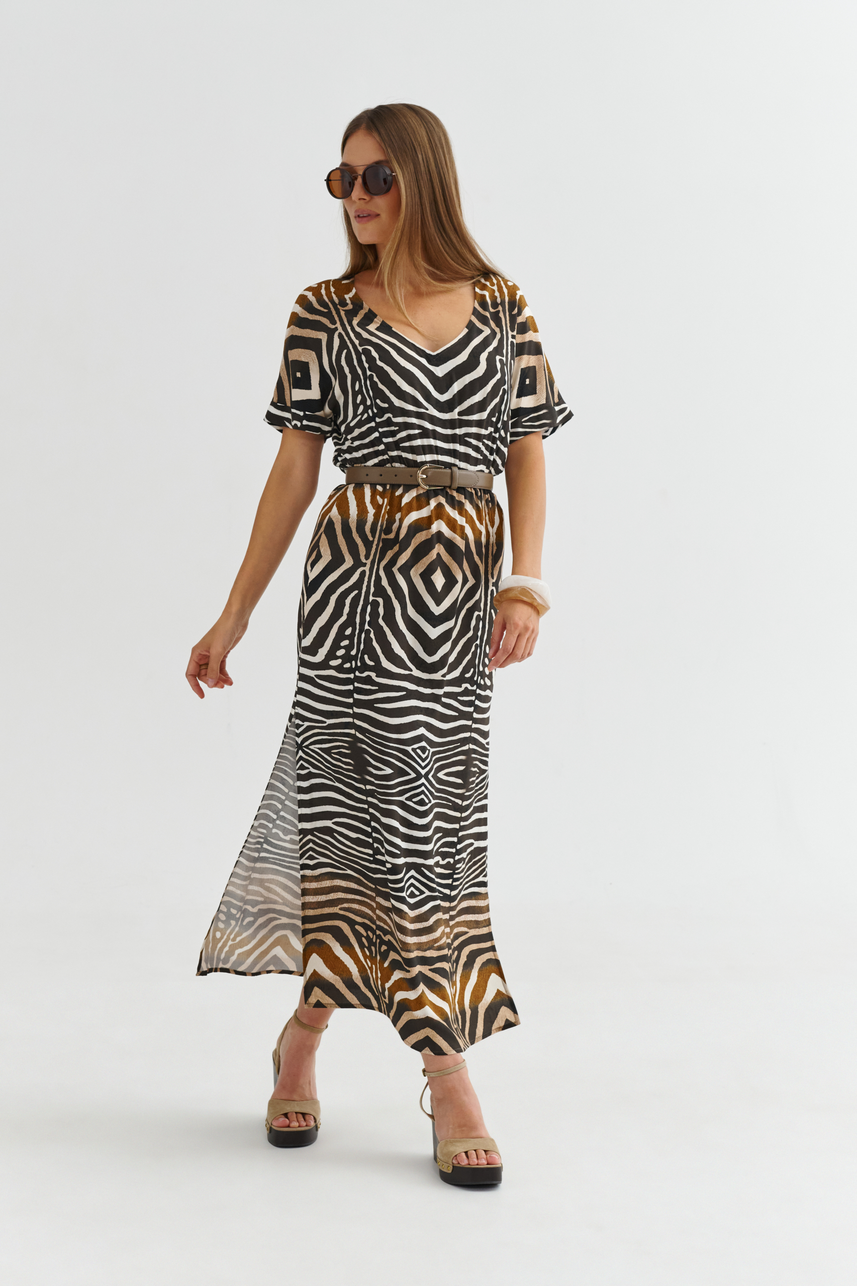 sukienka safari z rozcięciem maxi