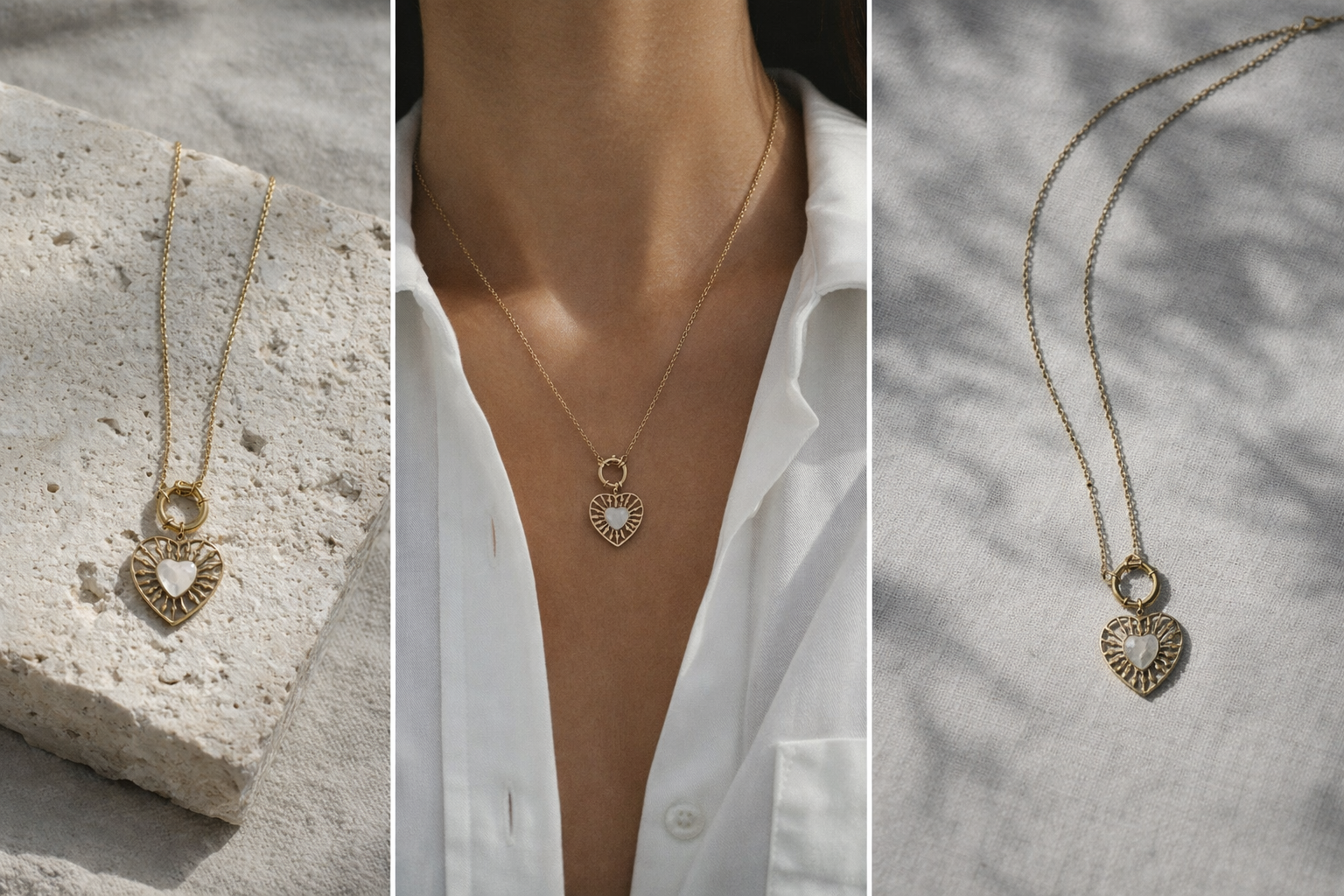 złoty naszyjnik z sercem na kamieniu