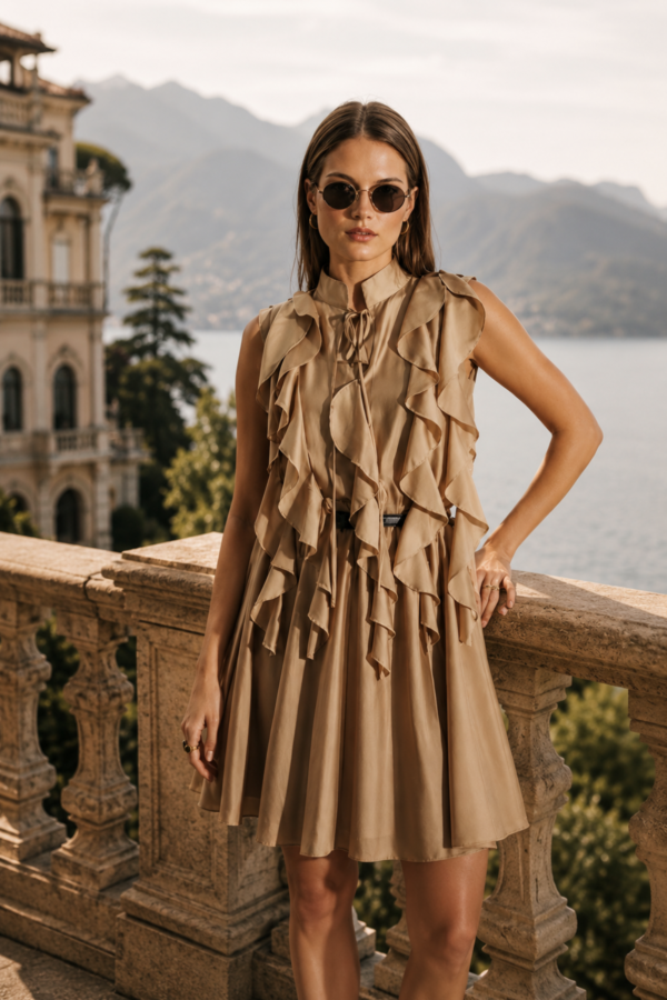 Sukienka premium w stylu francuskiego boho z wiązaniem pod szyją.