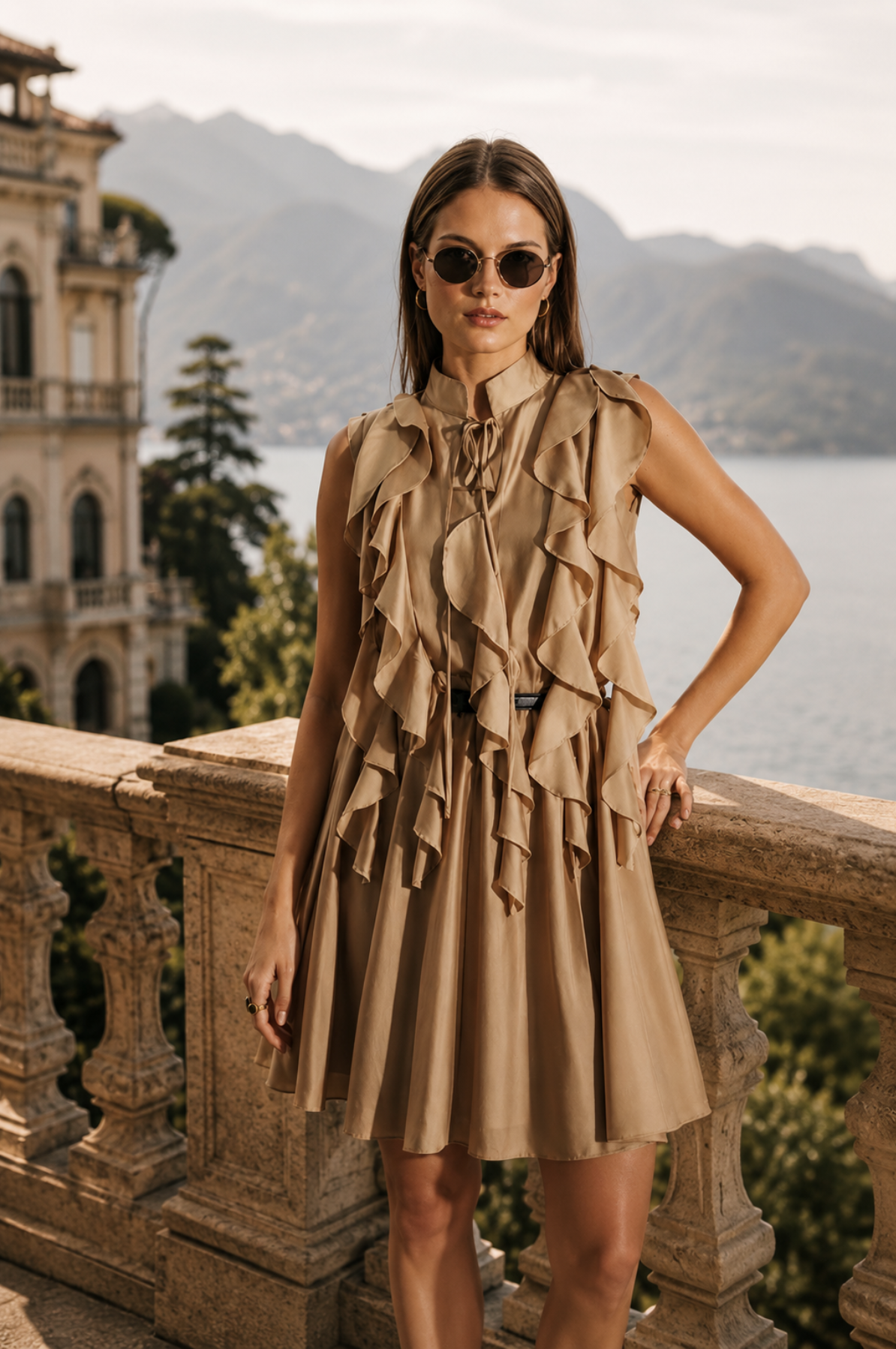 Sukienka premium w stylu francuskiego boho z wiązaniem pod szyją.
