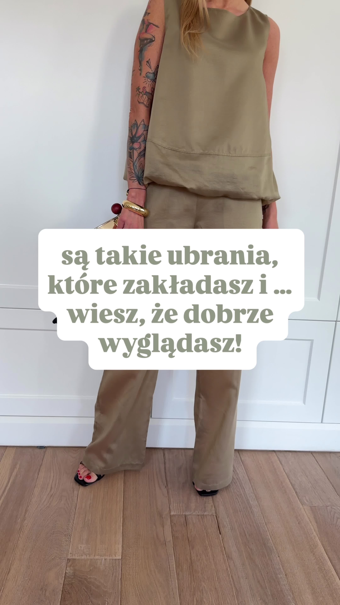 Komplet khaki - elegancki, stylowy na różne okazje (bluzka + spodnie ) - obrazek 2